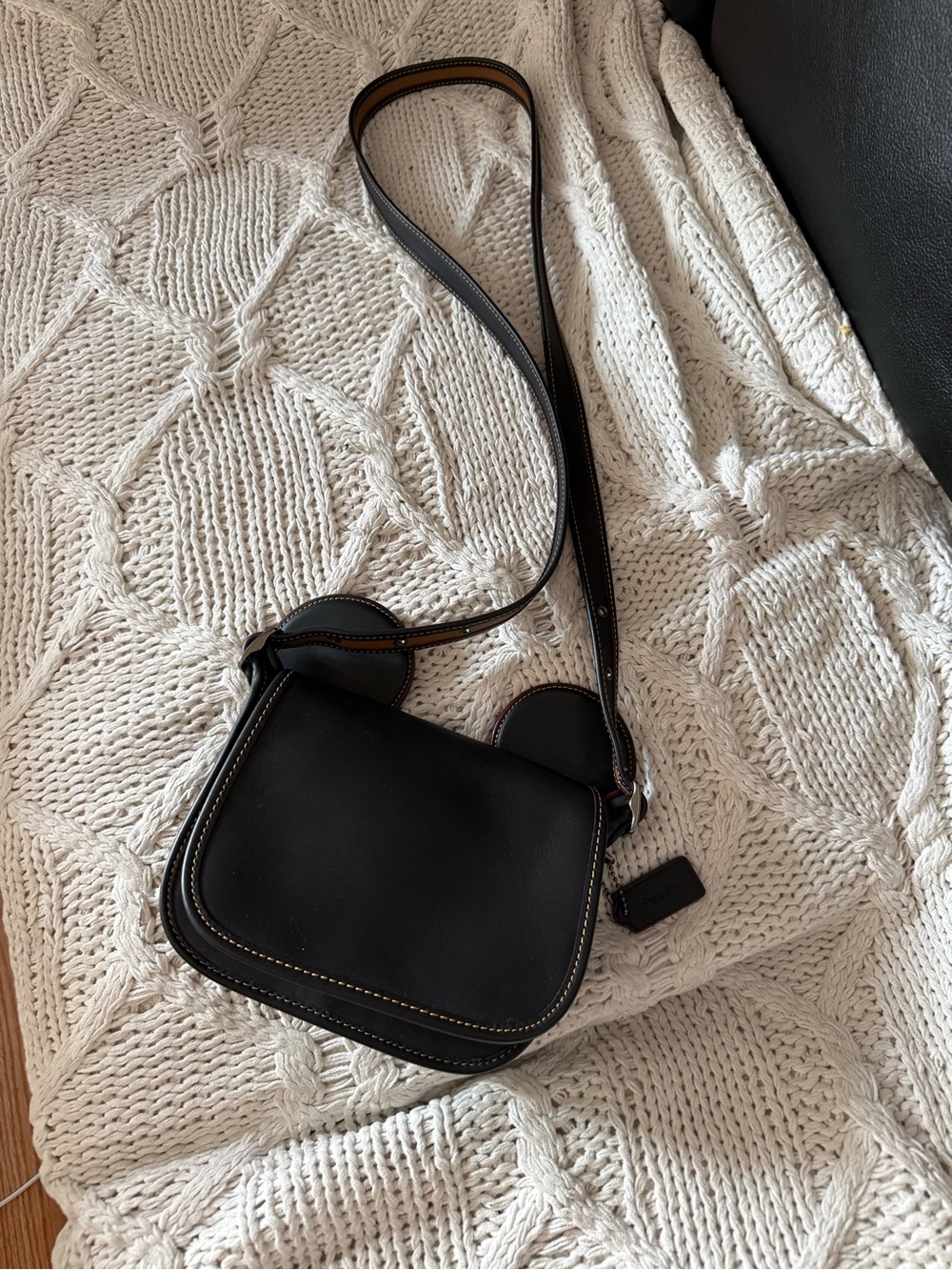 Coach and Disney Black Mickey Mouse Leather Crossbody Saddle Bag